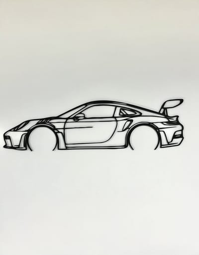 Porsche wanddecoratie - Auto muurdecoratie - 60x16 cm - Zwart - Wanddecoratie woonkamer - Mancave - Porsche - Mancave decoratie - Wand decoratie - Wanddecoratie - Hout - Muurdecoratie - Porsche 911 kunst - Porsche 911 GT3 RS