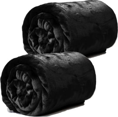 Plaids/dekens - fleece - 2 stuks - zwart - polyester - 130 x 180 cm