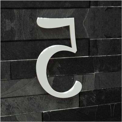 Huisnummer 5 - Klassiek cijfer - Huis identificatie - Roestvrij staal - 20 cm hoog - Signaalwit