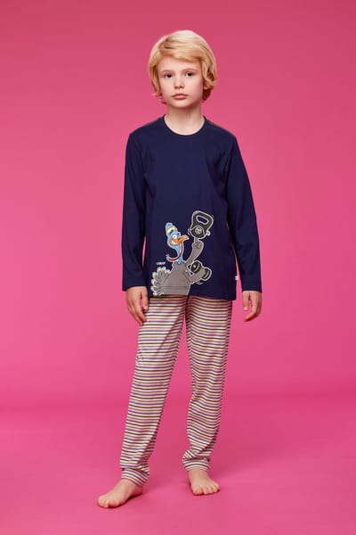 Woody pyjama jongens/heren - donkerblauw - kalkoen - 232-10-PLU-S/839 - maat 164