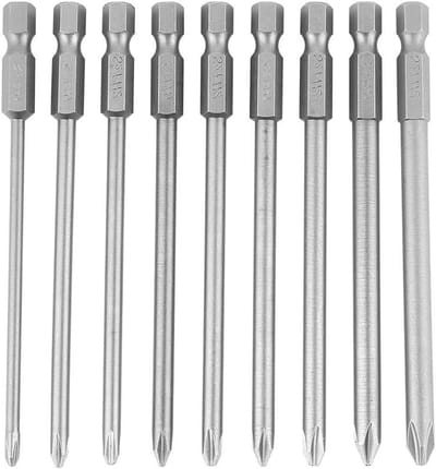 Allecto- Schroevendraaierset - Bits - 9 stuks - Zeskantschacht - S2 staal - Kruiskop - Geschikt voor PH1 PH2 - 100 mm - 4 inch - Metaalbewerking