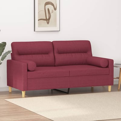 vidaXL Tweezitsbank met sierkussens 140 cm stof wijnrood
