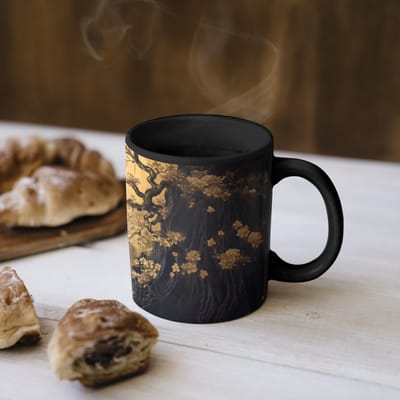 Magische Mok - Foto op Warmte Mokken - Koffiemok - Bloemen - Takken - Goud - Sierlijk - Magic Mok - Beker - 350 ML - Theemok