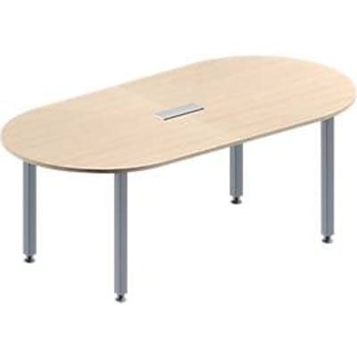 Schäfer Shop Genius Vergadertafel MODENA FLEX, in hoogte verstelbaar, ovale vorm, 4-poot vierkante buis, B 2000 x D 1000 mm, 3-voudige contactdoos, esdoornpatroon