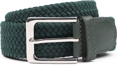 Suitable Geweven Riem Donkergroen - Maat 95 - Dames en Heren - Elastisch gevlochten stretch riem - 3,5cm breed - Riem gevlochten