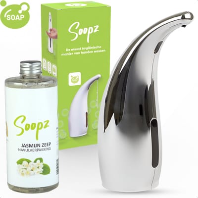Soopz Automatische Zeepdispenser – Zilver – Silver Shine Classic – Zeeppompje met Bewegingssensor – met Jasmijn Zeep