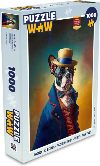 Puzzel Hond - Kleding - Accessoires - Verf - Portret - Legpuzzel - Puzzel 1000 stukjes volwassenen