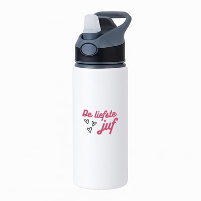 Hacebo® - de liefste juf waterfles met rietje zwart - Juf - voor de liefste juf - juf - verjaardagscadeau - verjaardag - cadeau - afscheidscadeau - geschenk - leuke cadeau - kado - gift - juffendag - water fles - 650ML