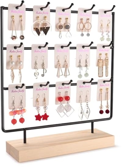 Houten Oorringen Displaystandaard - Organisator met 15 Haken, 3 Tiers - Zwart