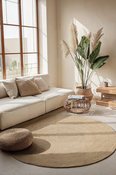 Flycarpets Rond Jute vloerkleed - Braided Rangpur - Ivoor / Creme 140cm rond Ø