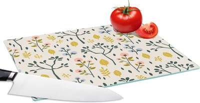 Glazen Snijplank - 28x20 - Flora - Patroon - Geel - Roze - Snijplanken Glas