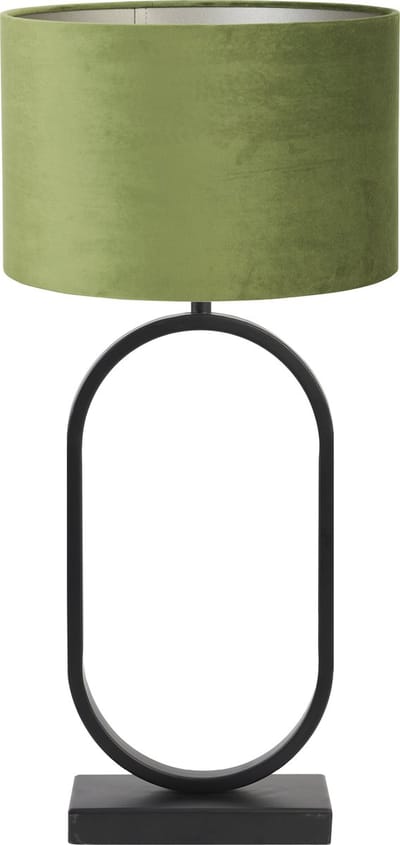 Light & Living Tafellamp Jamiri/Velours - Zwart/Olijfgroen - Ø30x67cm - Tafellamp met kap