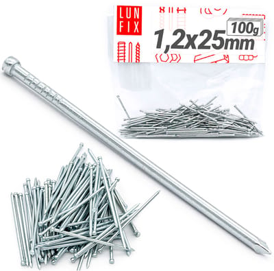 LUN FIX - Stauchkopf spijkers 1,2 x 25 mm - 100g (ca. 235 stuks) - Verzinkte bouwspijkers - Houten spijkers voor bouwprojecten