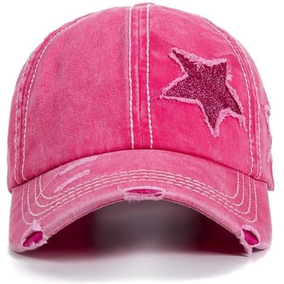 Casquette de baseball rétro à trous pour femmes au printemps et en été, avec un petit visage et une casquette rose à visière like duckbill avec un large bord (Rose Red,Adjustable) rouge rose