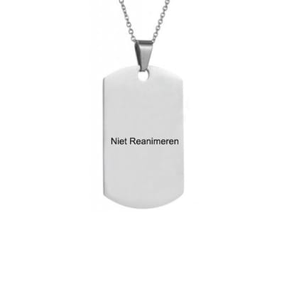 Gegraveerde Niet Reanimeren Ketting - Niet Reanimeren Penning - Do Not Resuscitate - Gegraveerd - Identiteitsplaatje - Dog Tag - Herkenningsplaatje - Roestvrij Staal - RVS - Verstelbaar - Zilverkleurig