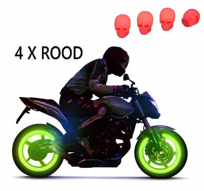 Ventieldoppen Glow In Dark I Ventieldop Auto I Doodshoofd I Ook Voor Motor, Fiets Scooter I Set van 4 I Rood