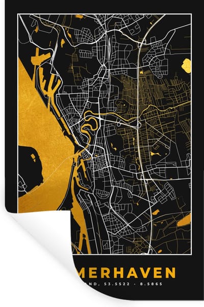 Muurstickers - Sticker Folie - Bremerhaven - Goud - Stadskaart - Plattegrond - Kaart - Duitsland - 20x30 cm - Plakfolie - Muurstickers Kinderkamer - Zelfklevend Behang - Zelfklevend behangpapier - Stickerfolie