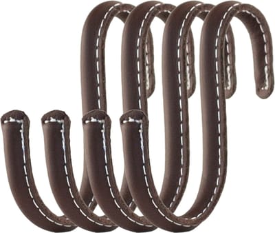 Brute Strength - Leren S-haken - Bruin - 4 stuks - Kledinghaak – Leer - kapstokhaak - Ophanghaken – handdoekhaakjes