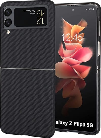 Hoesje Geschikt Voor Samsung Galaxy Z Flip 3 hoesje - Carbon Fiber dunne bescherming Back Cover - zwart