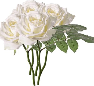 Top Art Kunstbloem Roos de luxe - 5x - wit - 30 cm - kunststof steel - decoratie bloemen