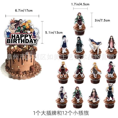 Demon Slayer Verjaardagspartij Decoratie Collectie Gelukkige Verjaardag Banner Taart Toppers Latex Ballonnen Voor Anime Fans Kinderfeest Benodigdheden black