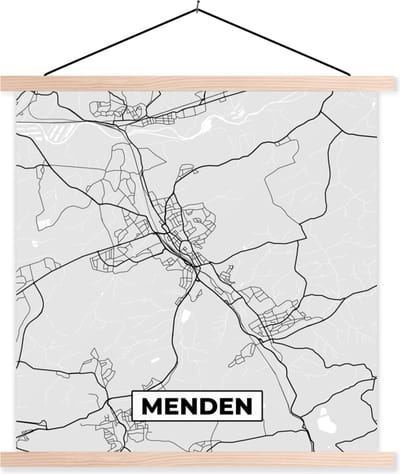 Posterhanger incl. Poster 40x40 cm - Schoolplaat - Stadskaart - Duitsland - Menden - Kaart - Plattegrond - Textielposter - Blanke latten - Stadskaart