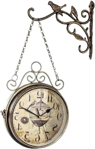 Wandklok Dubbelzijdig - Vintage Buitenklok - Terras Decoratie - Weerbestendig Metaal - 195 cm Klok - Bruin
