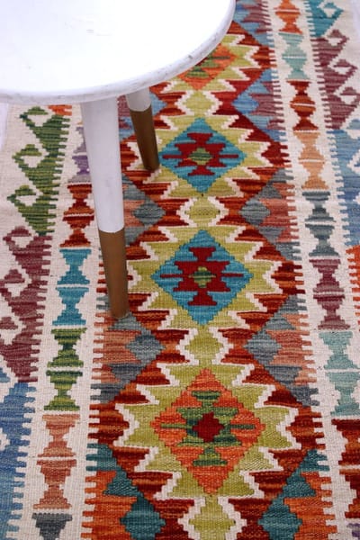 Kleurrijk Tapijt Laagpolig Handgeweven Wollen Vloerkleed - Koho Afghan Kelim 198x61 - 198x61cm- Modern - Woonkamer - Salon - Slaapkamer - Eetkamer