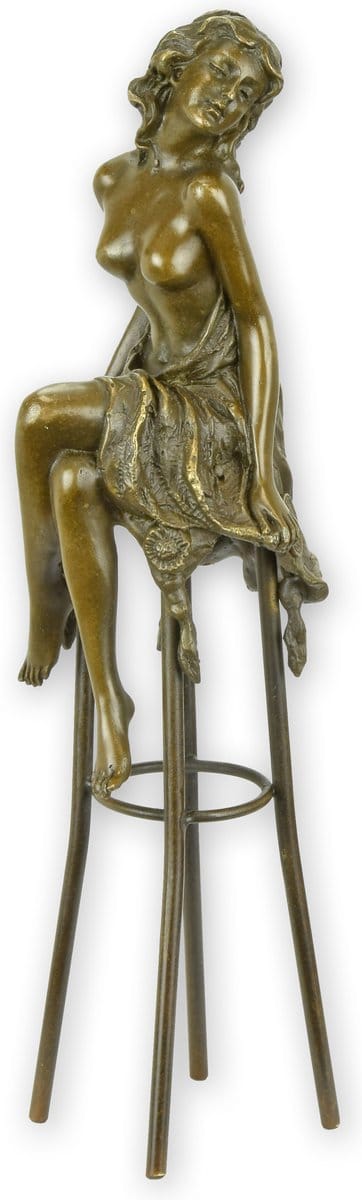 Decoratief Beeld - Bronzen Op Een Barkruk - Brons - Wexdeco - Brons - 9.3 X 7.3 Cm