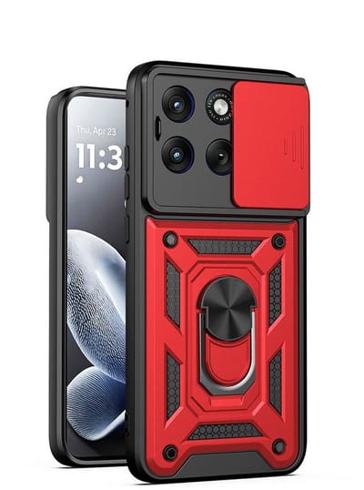MobyDefend Hoesje - Geschikt voor Motorola Moto G57 Power - Pantsercase Met Draaibare Ring - Rood