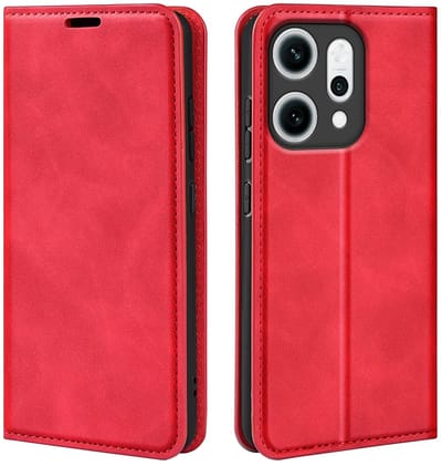 MobyDefend Hoesje - Geschikt voor Oppo Reno14 - Luxe Wallet Bookcase (Magnetische Sluiting) - Rood