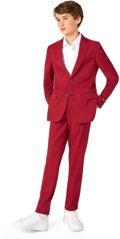OppoSuits Daily Bright Burgundy - Casual Tiener Pak - Voor Bruiloften, Schoolfeesten en Casual Chic - Inclusief Pantalon en Blazer - Maat EU 134/140 - 10 Jaar
