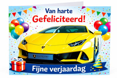 Verjaardag wenskaart auto – Sportieve gele Lamborghini | Kleintje Fotografie
