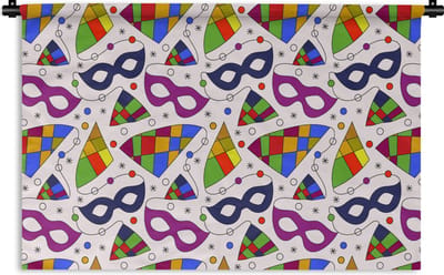 Wandkleed - Wanddoek - Carnaval - Patronen - Maskers - 90x60 cm - Wandtapijt