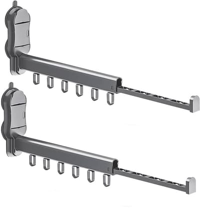 Kledingrek Inklapbaar - Ruimtebesparende Kledinghanger - Kapstop Inklapbaar - Inklapbare Kapstokken - Droogrek voor kleding - Kledingorganizer - Grijs - 2 Stuks