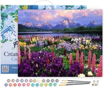 Figured'Art Schilderen op Nummer Volwassenen met lijst - Bloemen en meer in de buurt van de berg - Handwerk acrylverf Kit DIY Compleet - 40x50cm Canvas al ingelijst