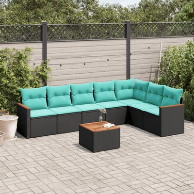 vidaXL - 8-delige - tuinbankset - met - kussens, - zwart - polyrotan