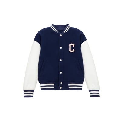 MLB Cleveland Indians Kleurblok Letterprint Knopen Baseballjack Uniseks jassen Marineblauw 3AJPV0634-45NYS S white