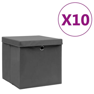 vidaXL - Opbergboxen - met - deksel - 10 - st - 28x28x28 - cm - grijs