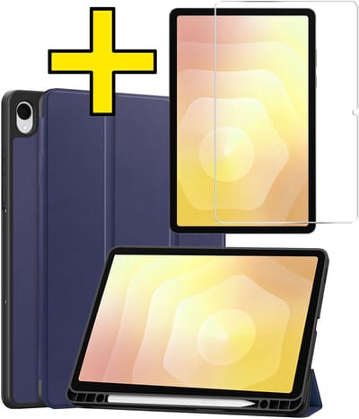Hoes - Geschikt voor Samsung Galaxy Tab S11 - Met Screenprotector - Trifold Bookcase - Hard Cover Case - Met Uitsparing Geschikt voor S Pen - Hardcover Book - Tablet Hoesje - Donkerblauw