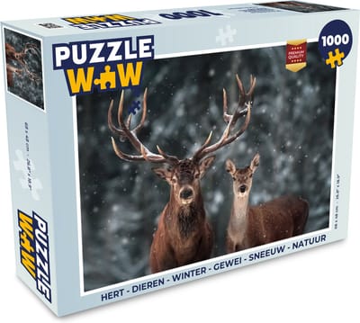 Puzzel Hert - Dieren - Winter - Gewei - Sneeuw - Natuur - Legpuzzel - Puzzel 1000 stukjes volwassenen