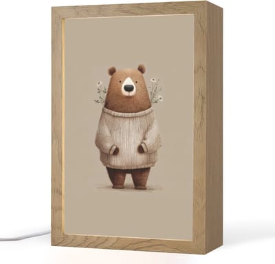 Nachtlampje 20x30 cm - Kinder lampje - Beer - Witte bloemen - Knus - Tafellamp kinderkamer - Slaapkamer lamp - Bedlamp kinderen - Kinderlampje stopcontact - Wandlamp babykamer - Nachtlampjes