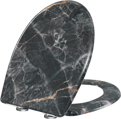 NAVOBIZ Toiletbril softclose - Wc bril - Toiletdeksel - Duroplast materiaal - Twee montagemogelijkheden - Zwarte marmerlook