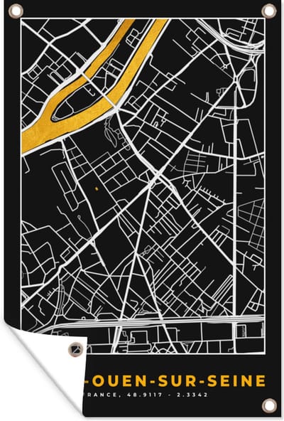 Muurdecoratie Kaart - Stadskaart - Plattegrond - Saint-Ouen-sur-Seine - Frankrijk - 120x180 cm - Tuinposter - Tuindoek
