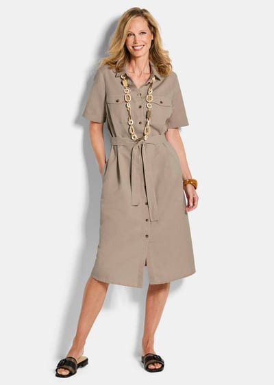 Safari-jurk van katoen en linnen - steengrijs - Gr. 21 van Goldner Fashion