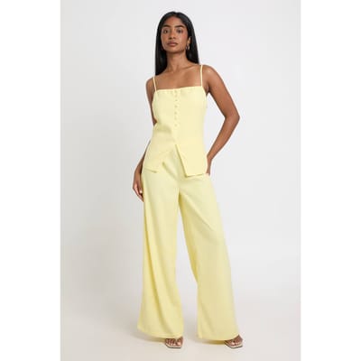 boohoo Dames Bandeau Jumpsuit Met Wijde Pijpen En Getailleerde Snit | Citroen | Maat: 36