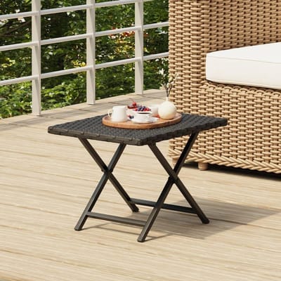 Klaptafel buiten - Kleine tuintafel - Genieten van buiten - Weerbestendig polyrotan - 45x35cm - Zwart