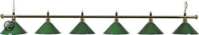 Lamp type pool met zes kappen messing/groen
