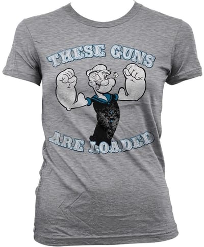 Popeye These Guns Are Loaded Girly T-shirt voor dames, heather-grijs