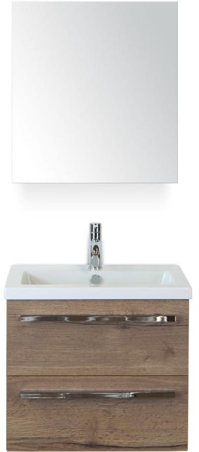 Seville Badmeubelset 60 cm - Tabacco - Keramische Wastafel Wit Djazz met Spiegelkast